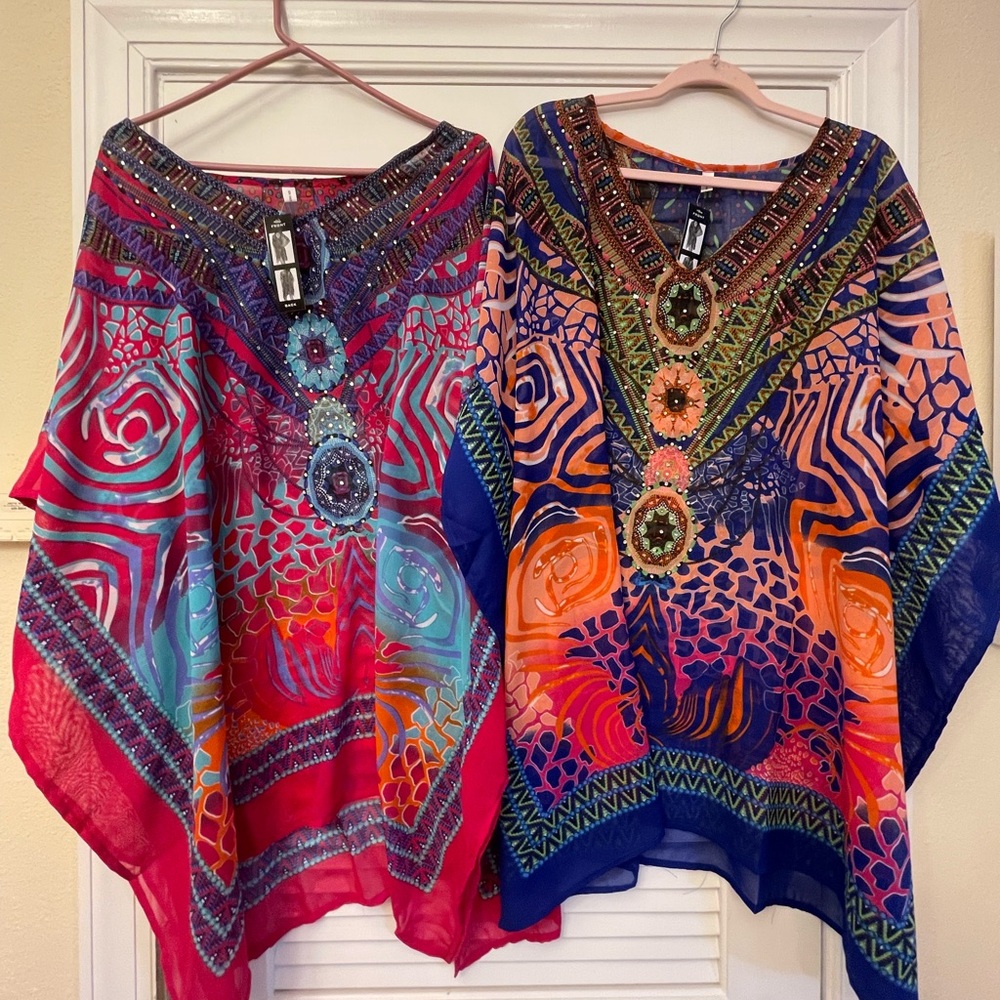 Lot of 2 Colorful Coverups Beach Caftans- same design different colors